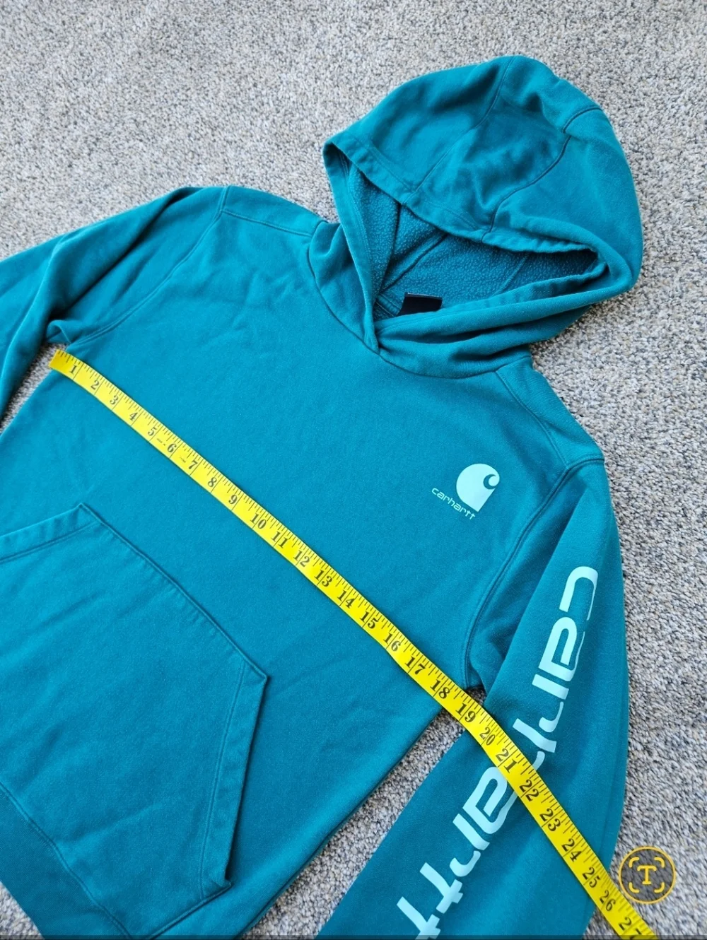 Carhartt Midweight Graphic Hoodie Teal Pullover Sweatshirt Kids Girls Size XL 14